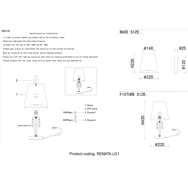 Настольная лампа Crystal Lux Renata LG1 Gold Фото № 2