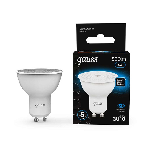Лампа светодиодная Gauss GU10 5W 6500K матовая 101506305 изображение 3 Лампа светодиодная Gauss GU10 5W 6500K матовая 101506305 Фото № 3
