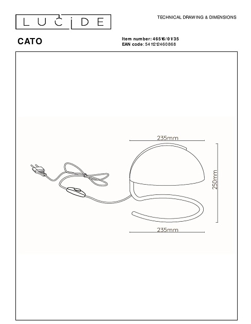 Настольная лампа Lucide Cato 46516/01/35 изображение 2 Настольная лампа Lucide Cato 46516/01/35 Фото № 2