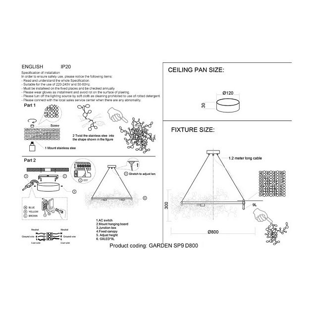 Подвесная люстра Crystal Lux GARDEN SP9 D800 GOLD изображение 3 Подвесная люстра Crystal Lux GARDEN SP9 D800 GOLD Фото № 3