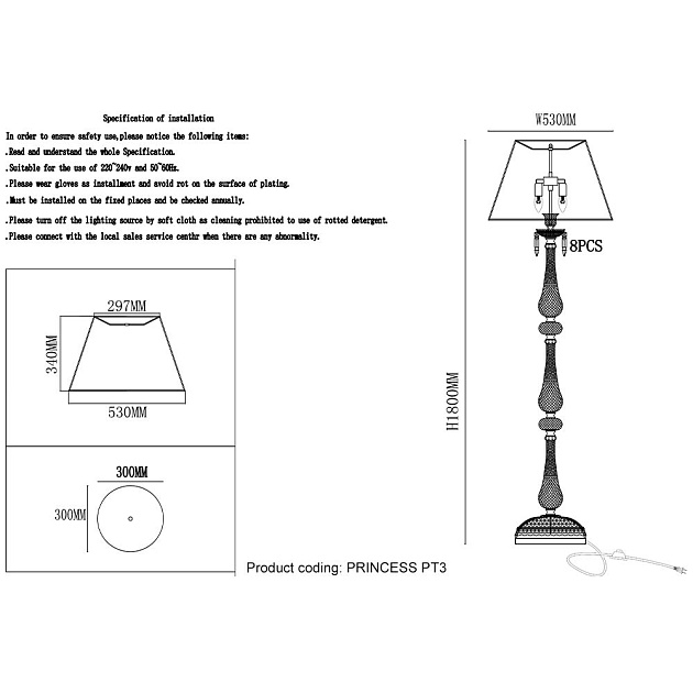 Торшер Crystal Lux Princess PT3 изображение 3 Торшер Crystal Lux Princess PT3 Фото № 3