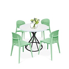 Обеденная группа Sheffilton SHT-DS185 белоснежная шагрень/мятный/черный муар 9131565301