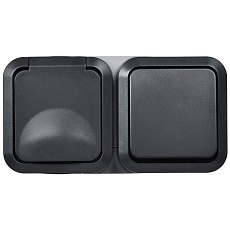 TORS Блок розетка + выключатель горизонтальный 16А IP55 TS142 графит IEK TS-G10-6-55-V-K53