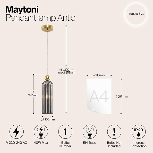 Подвесной светильник Maytoni Antic MOD302PL-01GR изображение 2 Подвесной светильник Maytoni Antic MOD302PL-01GR Фото № 2