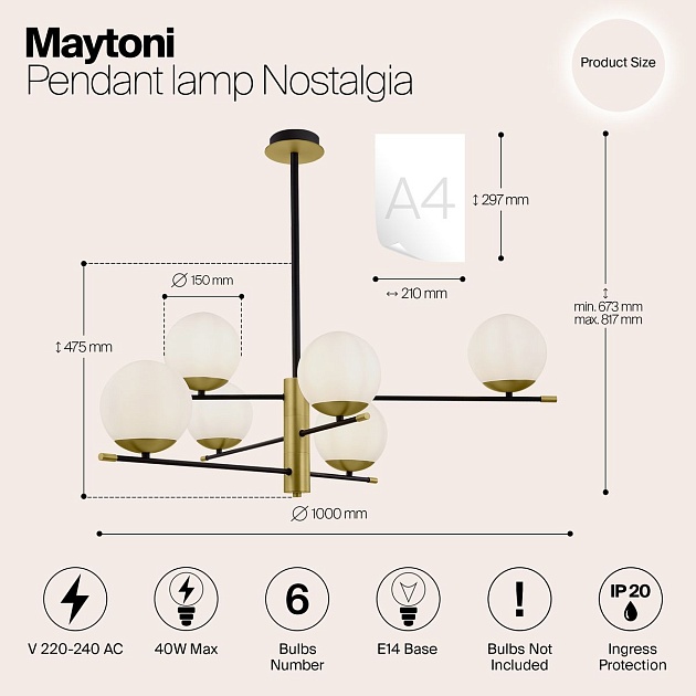 Подвесной светильник Maytoni Nostalgia MOD048PL-06G изображение 11 Подвесной светильник Maytoni Nostalgia MOD048PL-06G Фото № 11
