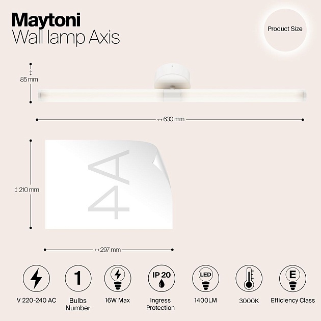 Подсветка для зеркал Maytoni Axis MOD106WL-L16W3K Фото № 2