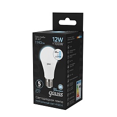 Лампа светодиодная диммируемая Gauss E27 12W 4100K матовая 102502212-S 1
