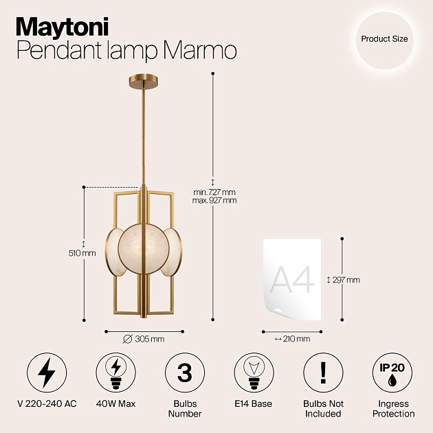 Подвесная люстра Maytoni Marmo MOD099PL-03G изображение 2 Подвесная люстра Maytoni Marmo MOD099PL-03G Фото № 2