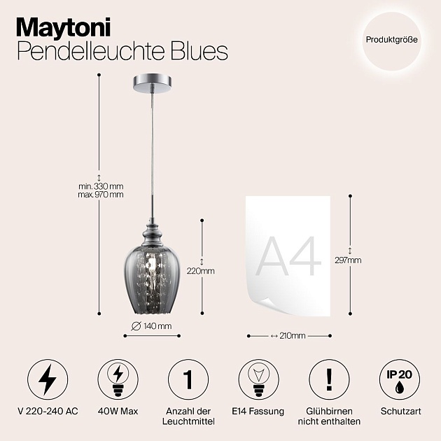 Подвесной светильник Maytoni Blues MOD033-PL-01-N Фото № 2