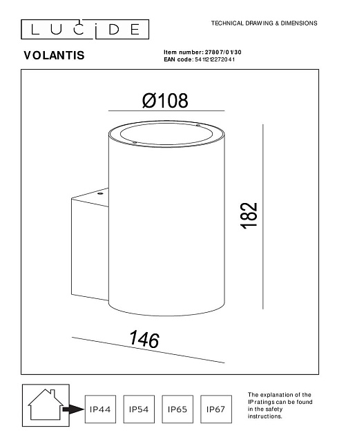 Уличный настенный светильник Lucide Volantis 27807/01/30 Фото № 2