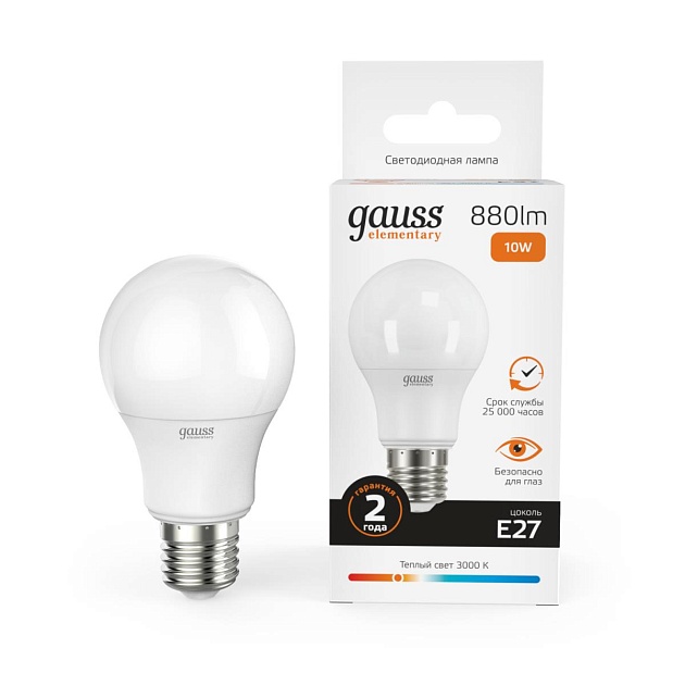 Лампа светодиодная Gauss E27 10W 3000K матовая 23210 Фото № 2