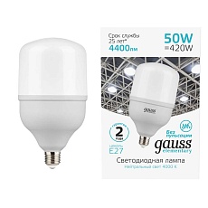 Лампа светодиодная Gauss E27 50W 4000K матовая 63225 4