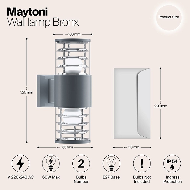 Настенный светильник Maytoni Outdoor O576WL-02GR Фото № 2