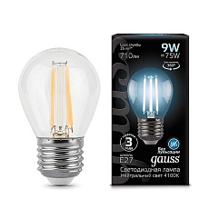 Лампа светодиодная филаментная Gauss E27 9W 4100К прозрачная 105802209 2