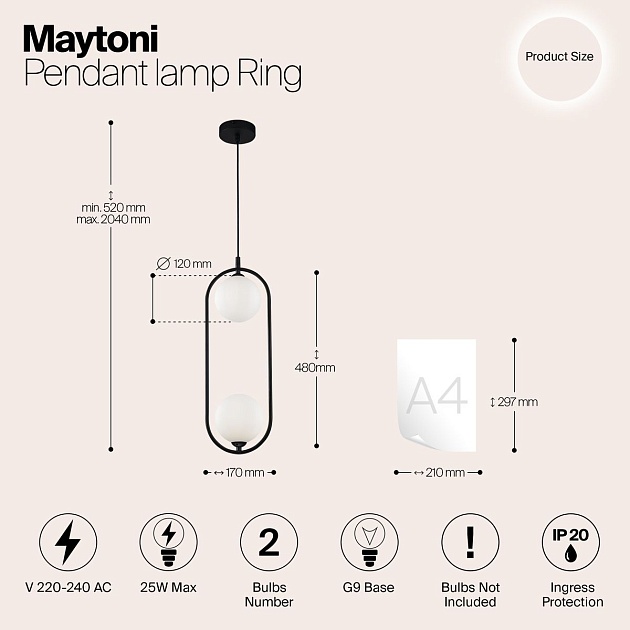 Подвесной светильник Maytoni Ring MOD013PL-02B изображение 2 Подвесной светильник Maytoni Ring MOD013PL-02B Фото № 2