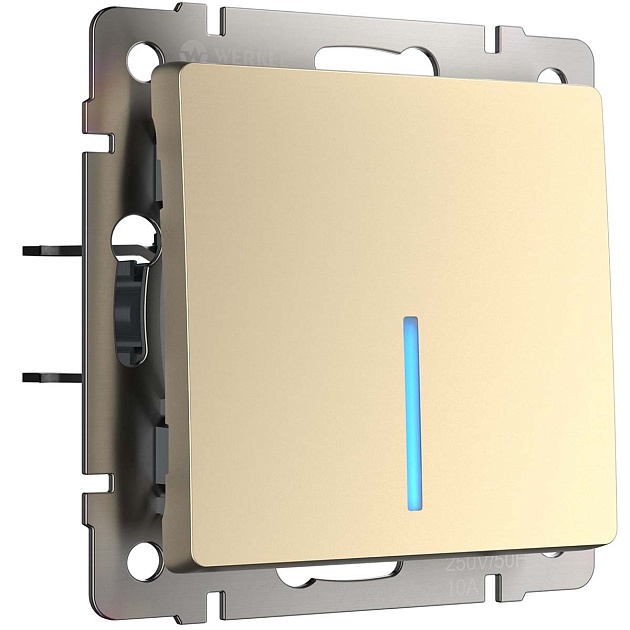 Выключатель Werkel одноклавишный с подсветкой шампань W1110111 4690389157080 Фото № 1