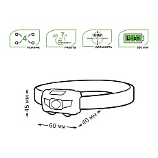 Налобный светодиодный фонарь Gauss аккумуляторный 40х60 130 лм GF405 1