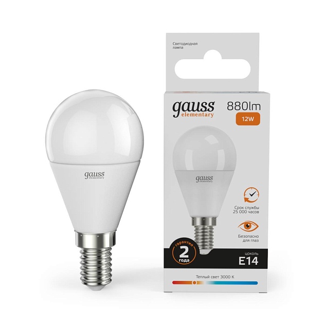 Лампа светодиодная Gauss E14 12W 3000K матовая 53112 Фото № 8