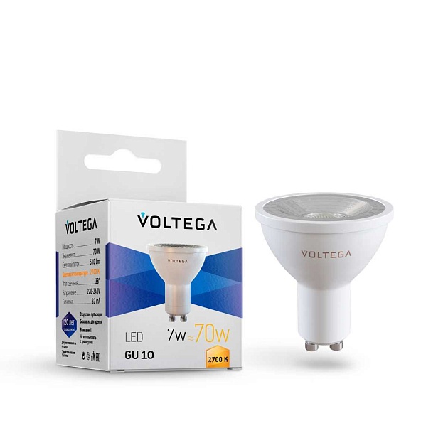 Лампа светодиодная Voltega GU10 7W 2700K прозрачная 7252 Фото № 1
