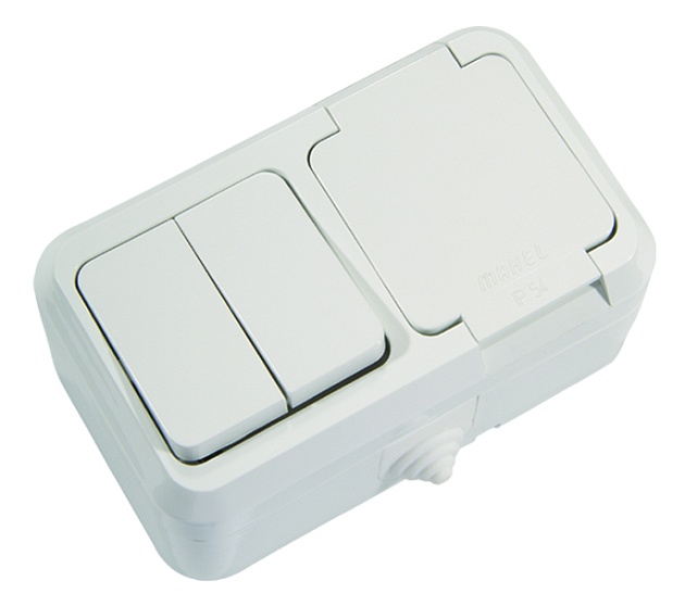 Выключатель двухклавишный +Розетка Makel 18351 изображение 1 Выключатель двухклавишный +Розетка Makel 18351 Фото № 1