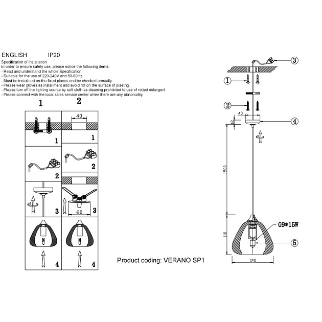 Подвесной светильник Crystal Lux VERANO SP1 TRANSPARENT изображение 2 Подвесной светильник Crystal Lux VERANO SP1 TRANSPARENT Фото № 2