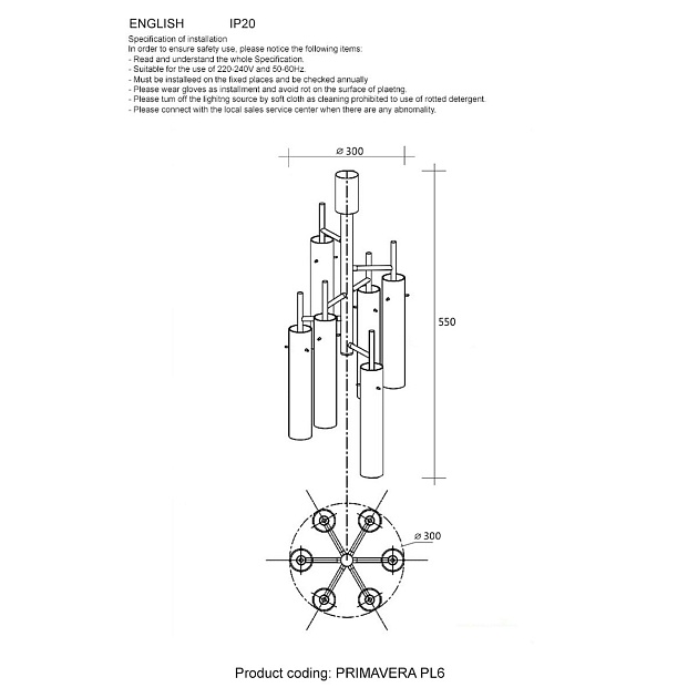 Подвесная люстра Crystal Lux Primavera PL6 Gold Фото № 2