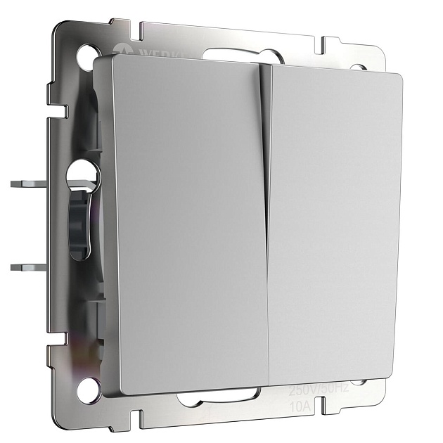 Выключатель двухклавишный Werkel серебряный W1120006 4690389155789 Фото № 1