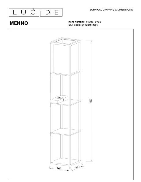 Торшер Lucide Menno 44799/81/30 Фото № 1