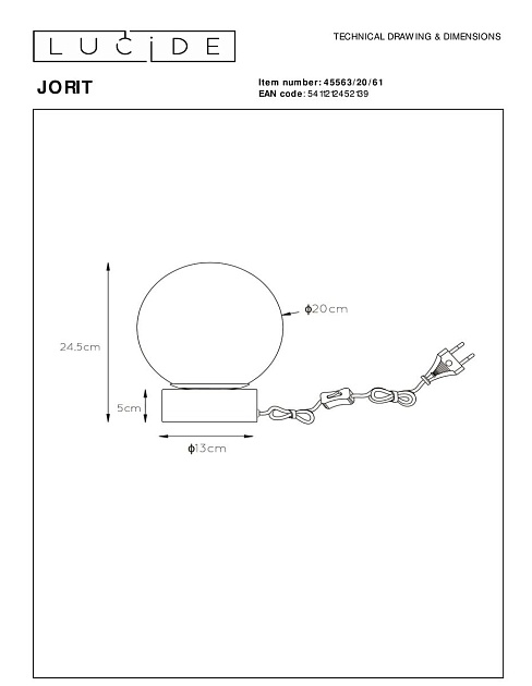 Настольная лампа Lucide Jorit 45563/20/61 изображение 2 Настольная лампа Lucide Jorit 45563/20/61 Фото № 2