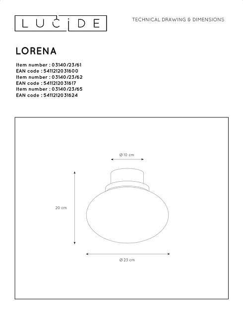 Потолочный светильник Lucide Lorena 03140/23/65 Фото № 2
