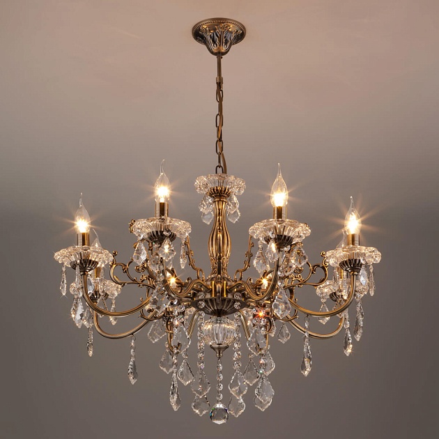 Подвесная люстра Eurosvet 3281/8 античная бронза/прозрачный хрусталь Strotskis Фото № 5