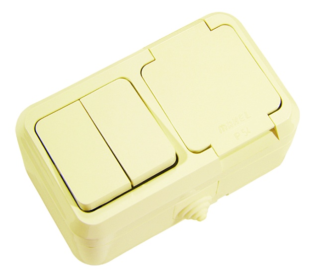 Выключатель двухклавишный +Розетка Makel 18251 изображение 1 Выключатель двухклавишный +Розетка Makel 18251 Фото № 1