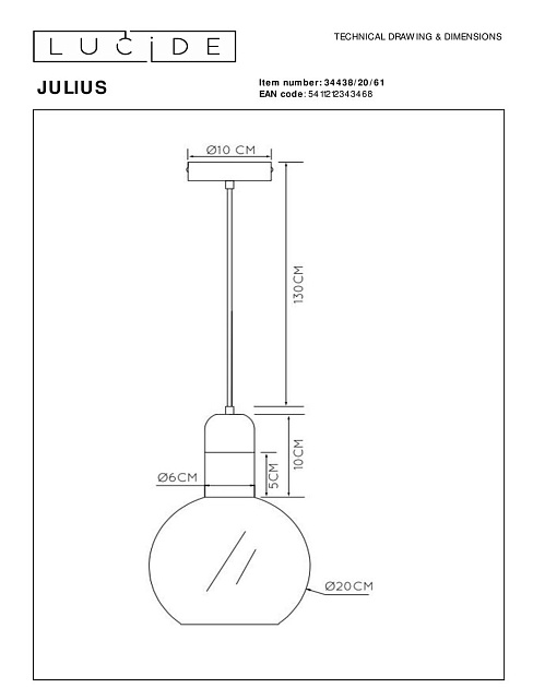 Подвесной светильник Lucide Julius 34438/20/61 Фото № 2