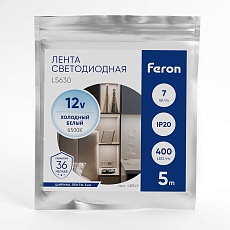 Светодиодная лента Feron 7W/m 400LED/m COB холодный белый 5М LS630 48949 1