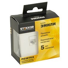 Розетка компьютерная 2-местная RJ-45 (механизм), STEKKER,  серия Эмили, RST00-5111-01, белый фарфор, soft touch 49874 3