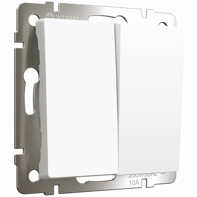 Выключатель двухклавишный проходной Werkel белый матовый W1122061 4690389184635 Фото № 1