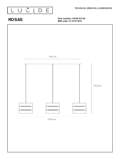 Подвесной светильник Lucide Rosas 21433/03/30 изображение 2 Подвесной светильник Lucide Rosas 21433/03/30 Фото № 2