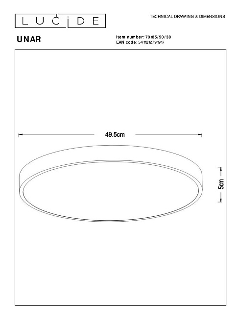 Потолочный светодиодный светильник Lucide Unar 79185/50/30 Фото № 2