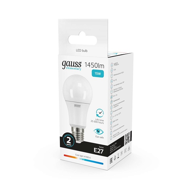 Лампа светодиодная Gauss E27 15W 4100K матовая 23225 Фото № 5