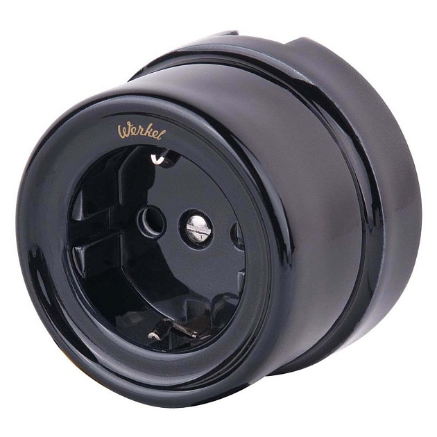 Розетка с заземлением Werkel Ретро черный W5671008 4690389166808 Фото № 1