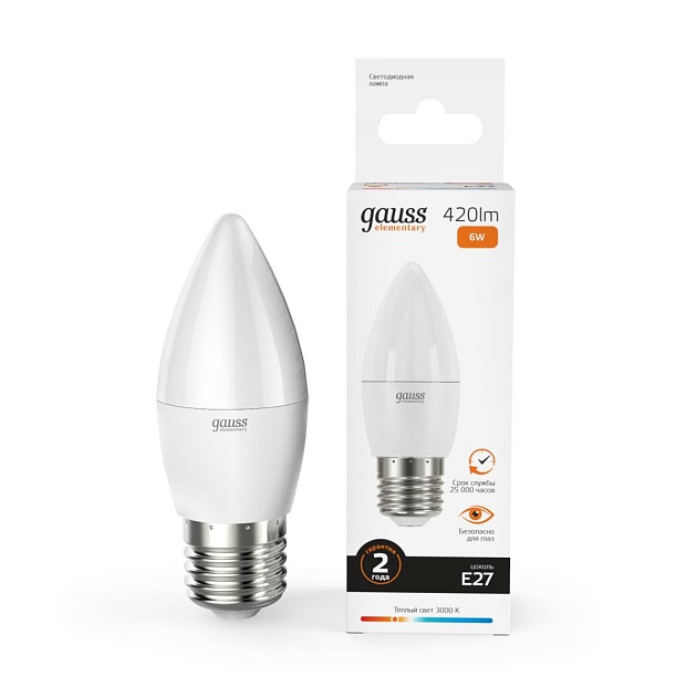 Лампа светодиодная Gauss E27 6W 3000K матовая 33216 Фото № 4