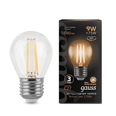 Лампа светодиодная филаментная Gauss E27 9W 2700K прозрачная 105802109 1