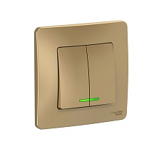 Выключатель двухклавишный Systeme Electric Blanca 10A 250V с подсветкой титан BLNVS010514
