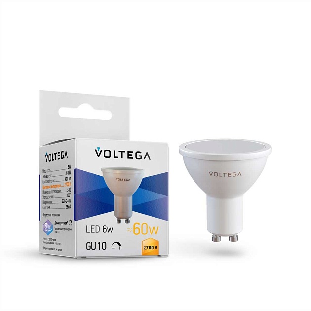 Лампа светодиодная диммируемая Voltega GU10 5W 2700K матовая 7238 Фото № 2