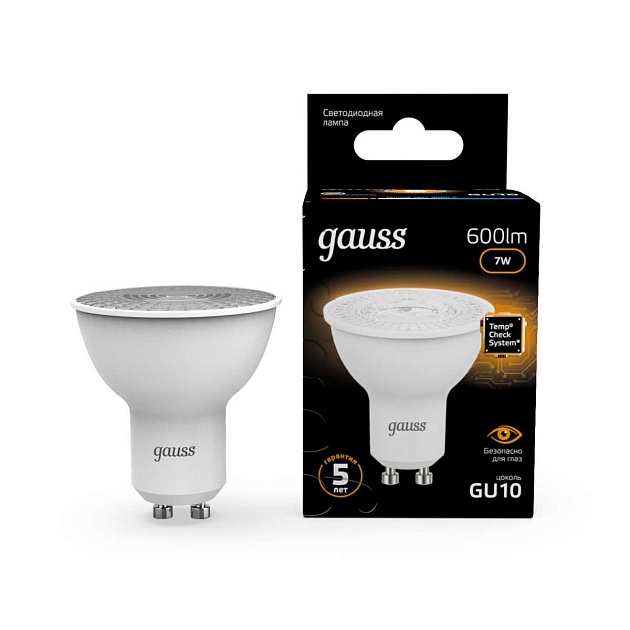 Лампа светодиодная Gauss GU10 7W 3000K матовая 101506107 Фото № 2