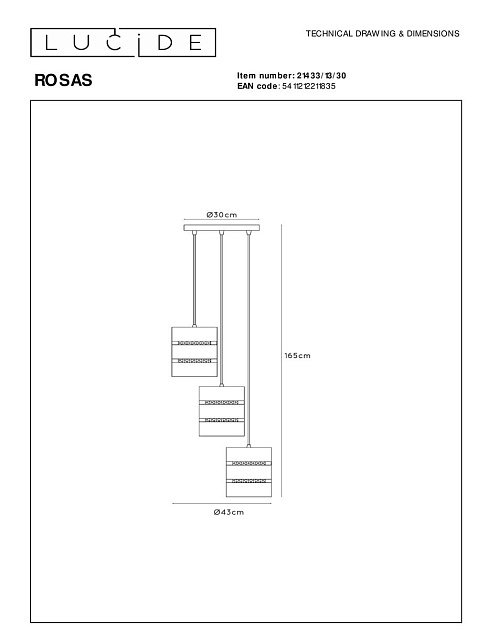 Подвесная люстра Lucide Rosas 21433/13/30 изображение 2 Подвесная люстра Lucide Rosas 21433/13/30 Фото № 2