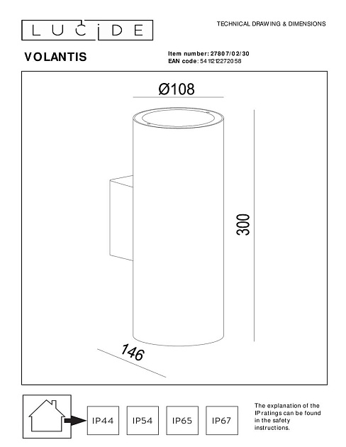Уличный настенный светильник Lucide Volantis 27807/02/30 Фото № 2