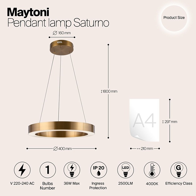Подвесная светодиодная люстра Maytoni Saturno MOD415PL-L36BS4K Фото № 7