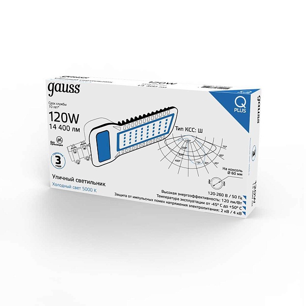 Уличный светодиодный консольный светильник Gauss Qplus 629535320 изображение 6 Уличный светодиодный консольный светильник Gauss Qplus 629535320 Фото № 6