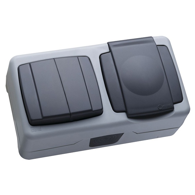 Двухклавишный выключатель +розетка с пружинным зажимом Makel 36064208 Фото № 1